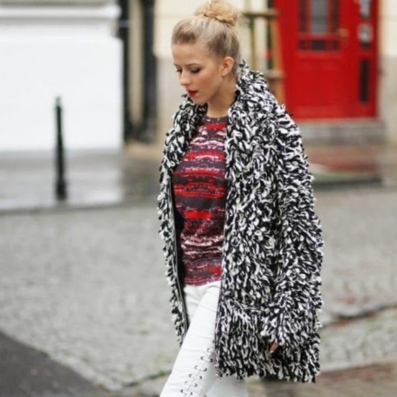 💥HOT ITEM💥Isabel Marant Pour H&M Black White Shag Jacket - Picture 7 of 15